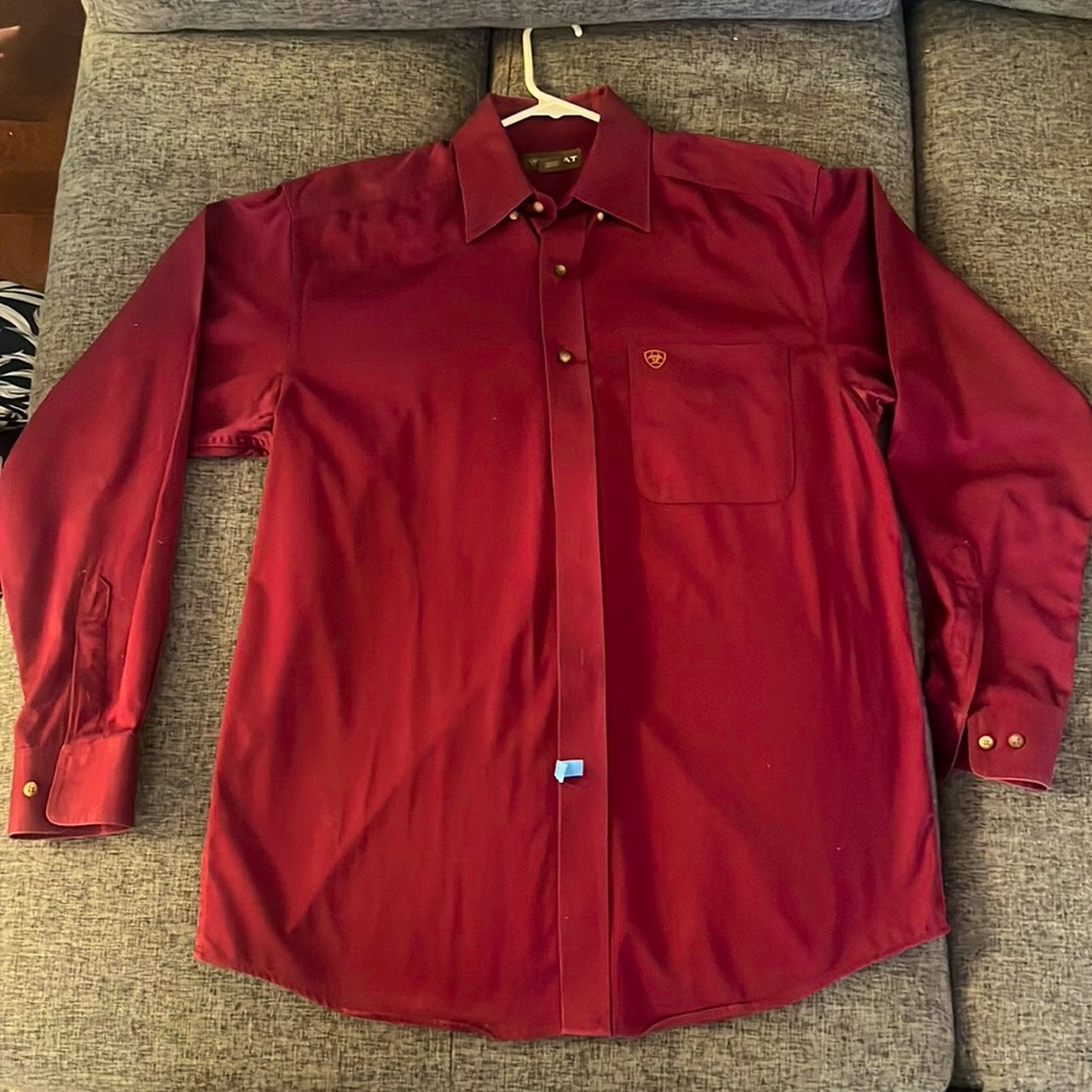 Ariat Maroon/ Burgundy Mens Medium Twill Button Down Shirt